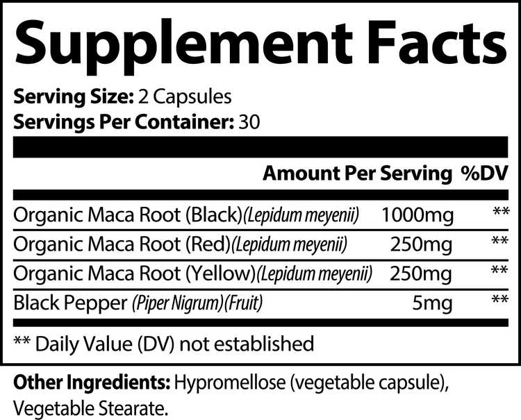 Maca Plus – High-Potency Blend with Red, Black & Yellow Maca Root | 60 Vegan Capsules
