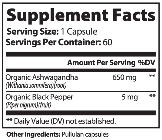 Organic Ashwagandha Capsules – 60 Count | Stress Support, Sleep, Energy & Focus | With Black Pepper for Absorption | Vegan & Non-GMO